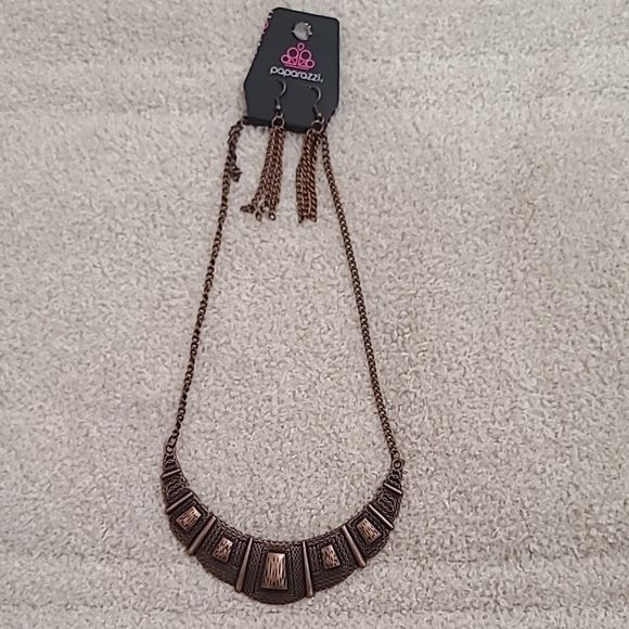 NWT Paparazzi Adventure Queen copper tribal necklace tassel chain earring set - Picture 2 of 2